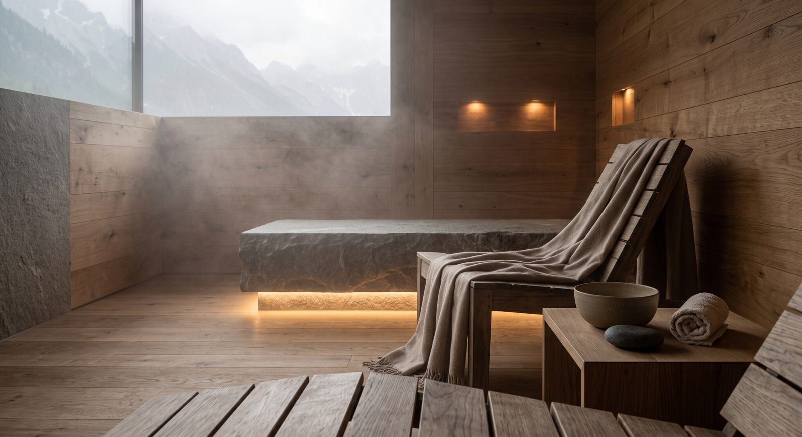Ruhebereich im Spa mit Wärmeliegen