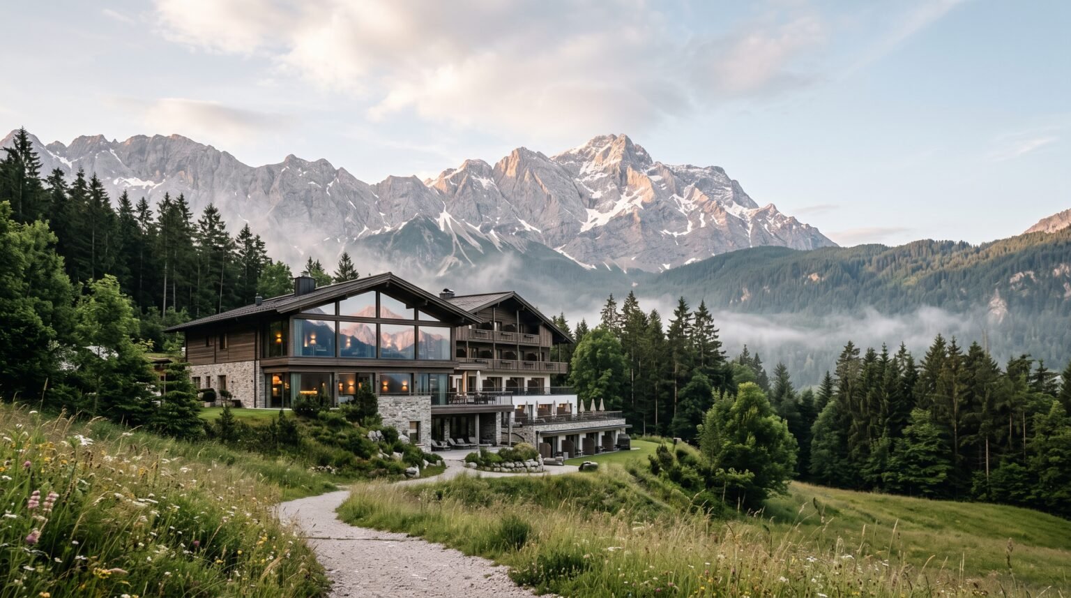 Hotel Sonnenhof vor dem Wettersteingebirge in Garmisch-Partenkirchen
