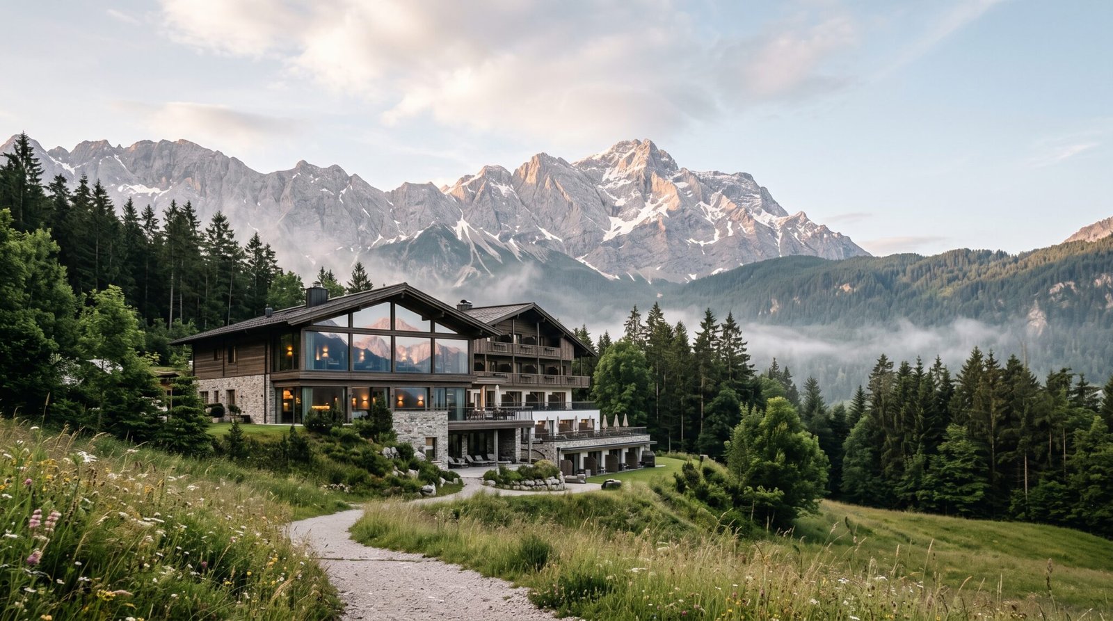 Hotel Sonnenhof vor dem Wettersteingebirge in Garmisch-Partenkirchen