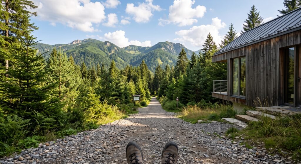 Wanderweg durch den Bergwald oberhalb von Garmisch-Partenkirchen