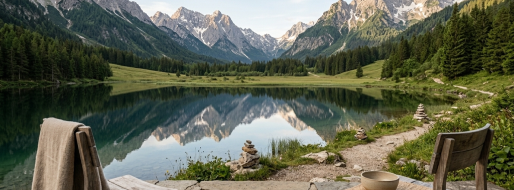Bergsee mit Spiegelung der Gipfel
