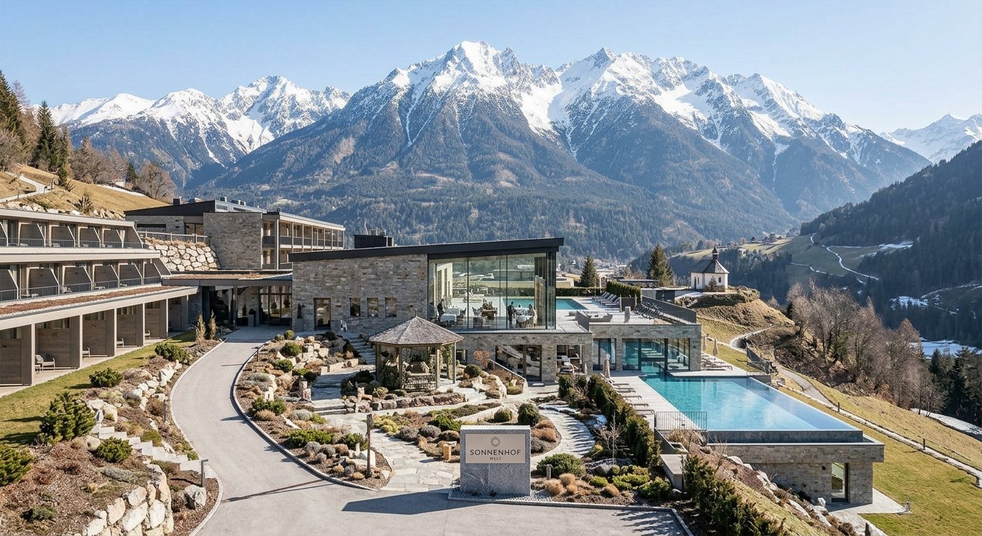 Der Sonnenhof mit Außenpool und Alpenpanorama