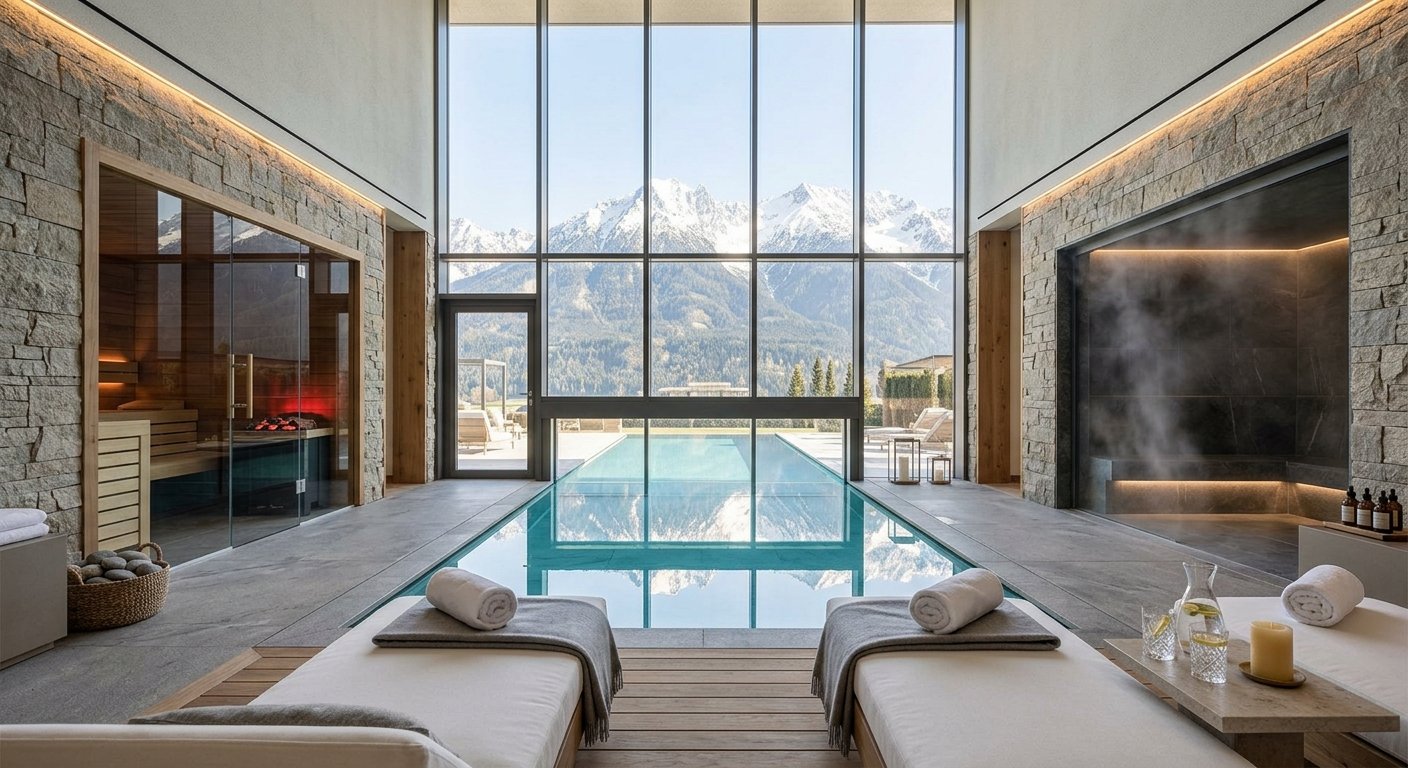 Sky Pool mit Panoramablick auf die Berge