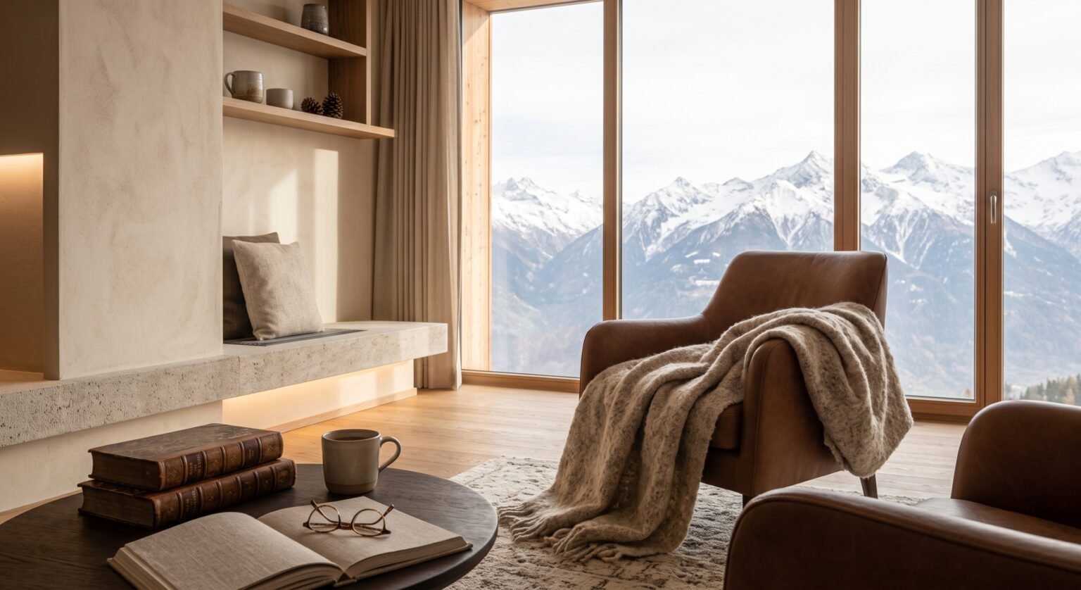 Bergblick-Doppelzimmer mit Sesseln am Fenster